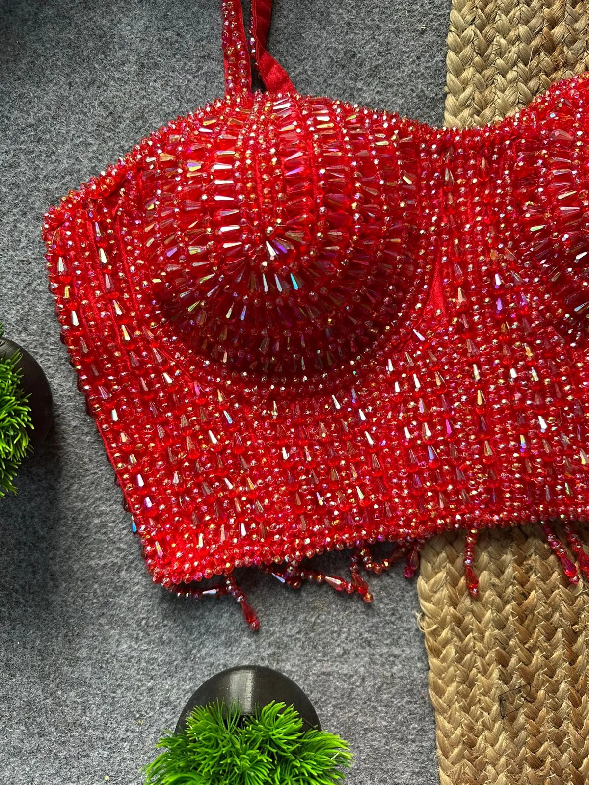 Party Wear Red Pearl Blouse