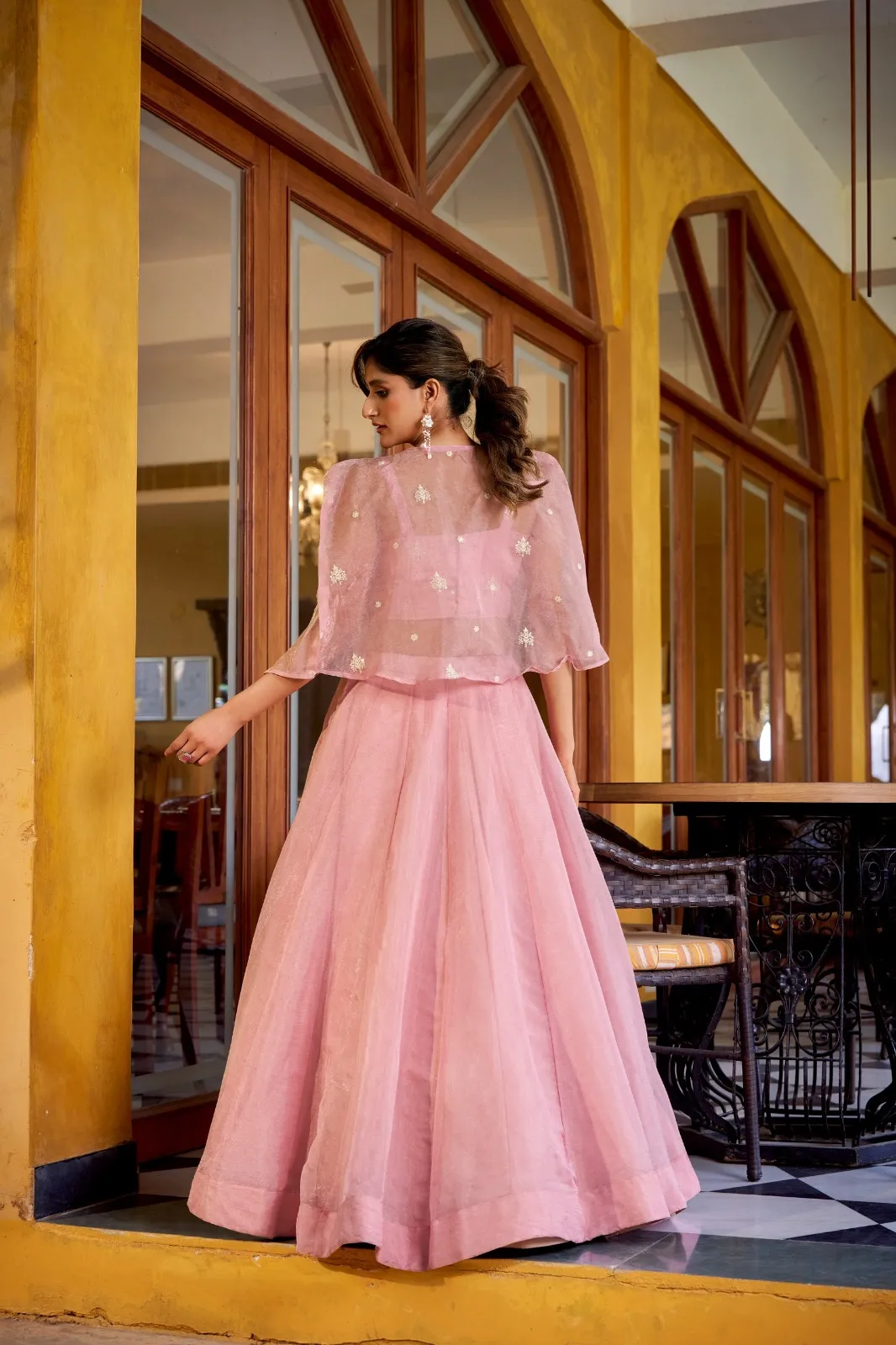 Pastel Pink Wedding Koti Blouse Lehenga Readymade - Image 2