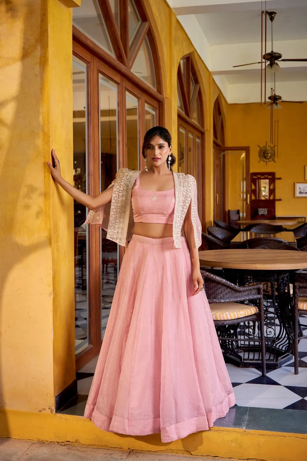 Pastel Pink Wedding Koti Blouse Lehenga Readymade - Image 5