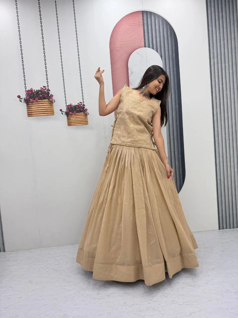 Designer Long Blouse with Lehenga Under 2000 - Image 2