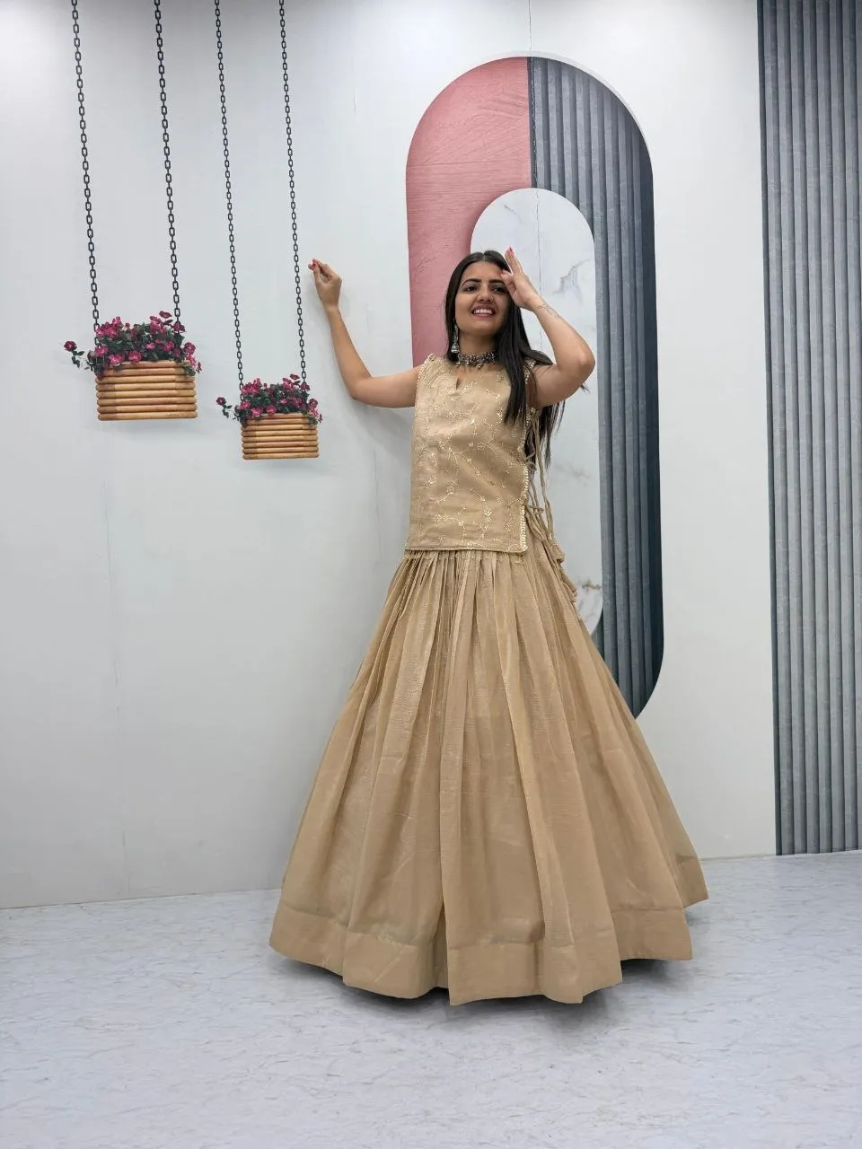 Designer Long Blouse with Lehenga Under 2000 - Image 4
