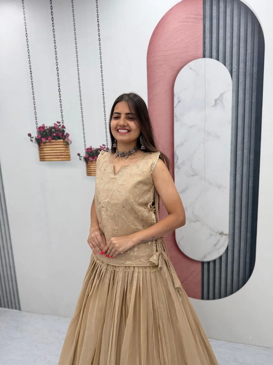 Designer Long Blouse with Lehenga Under 2000