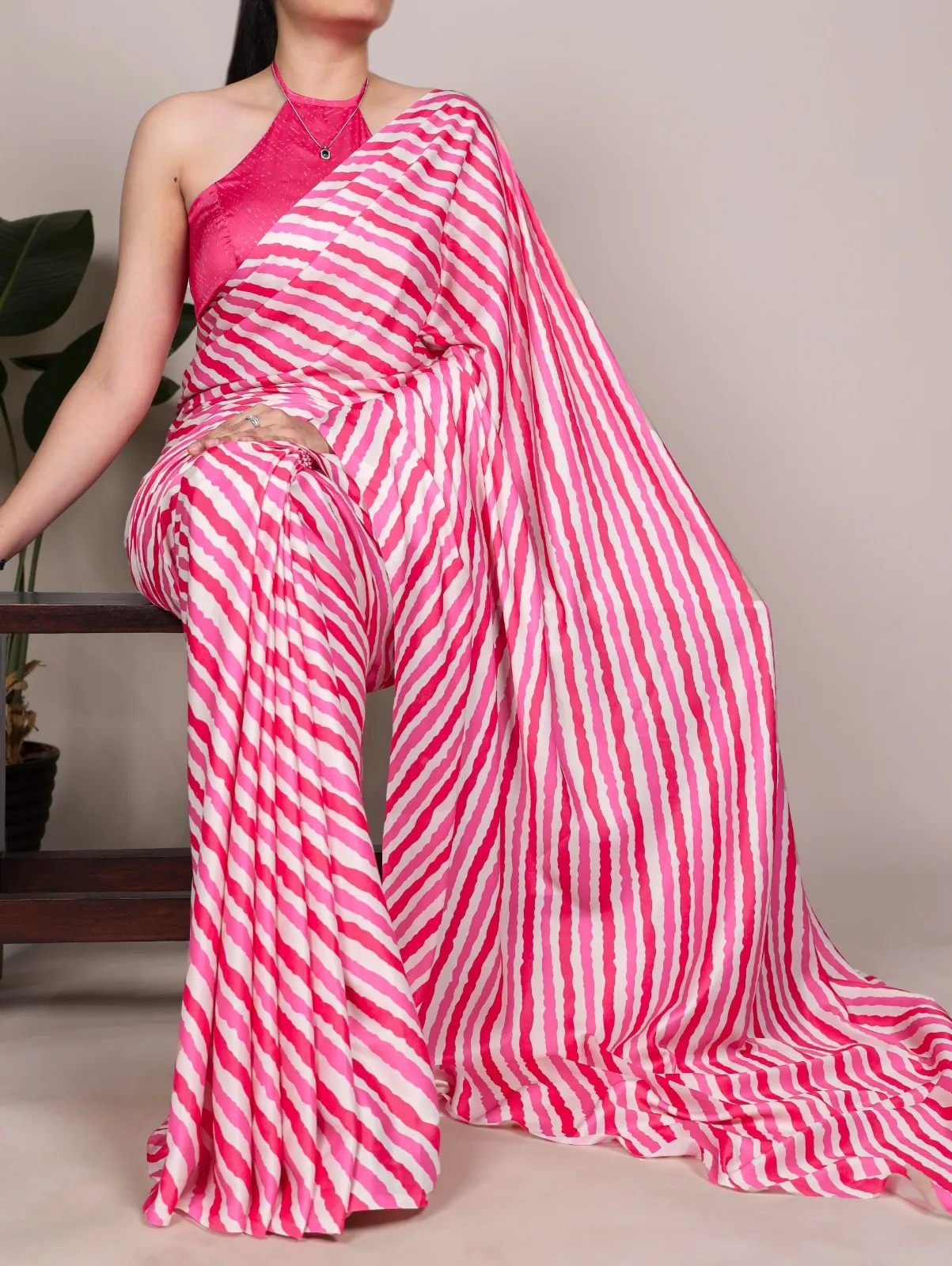 Pink Satin Printed Sarees
