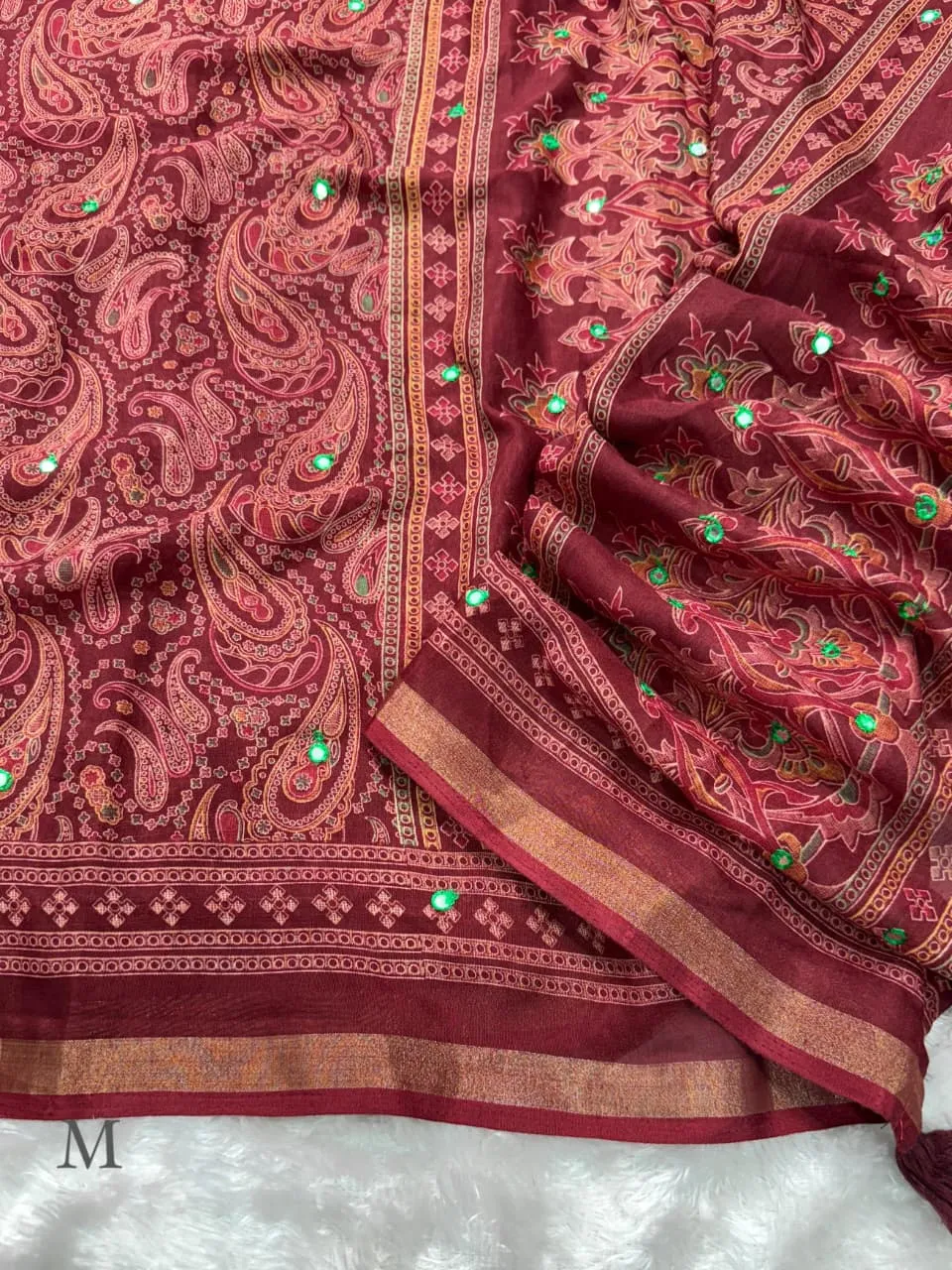 Red Color Ajrakh Printed Saree - Image 2