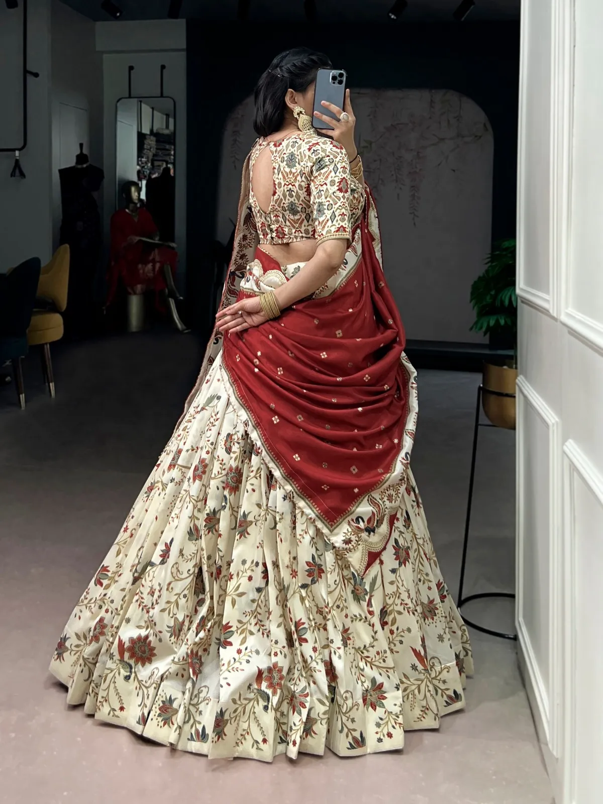 White Silk Printed Lehenga Choli - Image 2