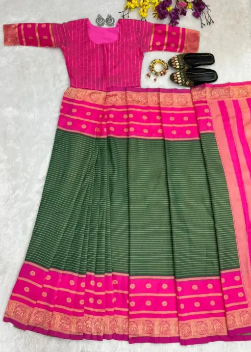 Zip and Go Saree for Wedding Green Pink Mysore Silk Jacquard