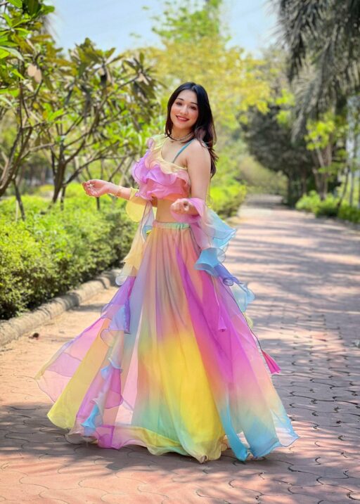 Rainbow color Lehenga with Stylish Blouse for Wedding