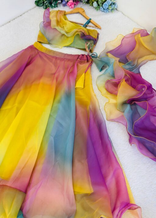 Rainbow color Lehenga with Stylish Blouse for Wedding