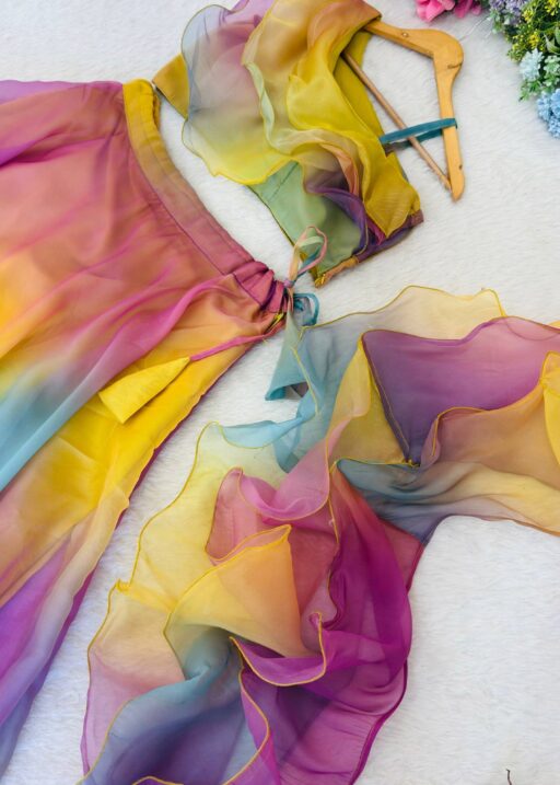 Rainbow color Lehenga with Stylish Blouse for Wedding