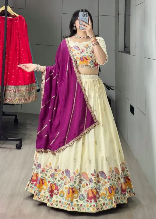 Beads Work Designer Lehenga with Animal Embroidery