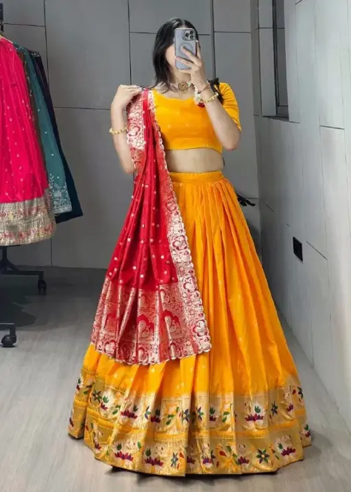 Golden Color Paithani Silk Lehenga for Wedding