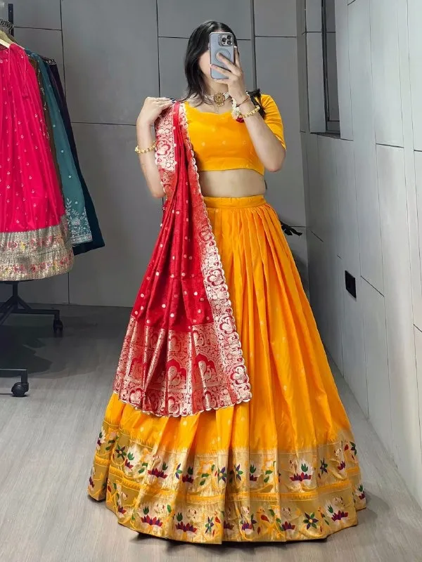 Golden Color Paithani Silk Lehenga for Wedding