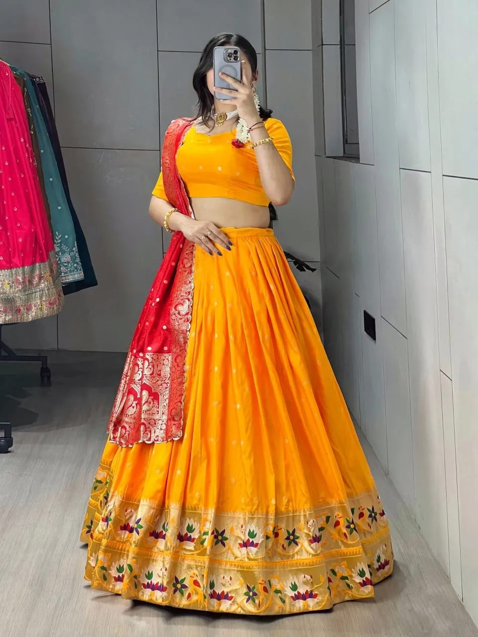 Golden Color Paithani Silk Lehenga for Wedding - Image 2