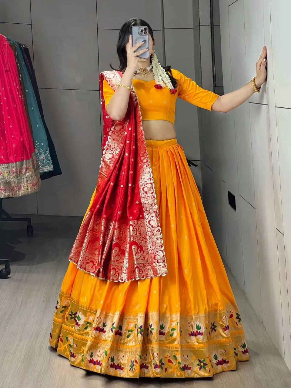Golden Color Paithani Silk Lehenga for Wedding - Image 4