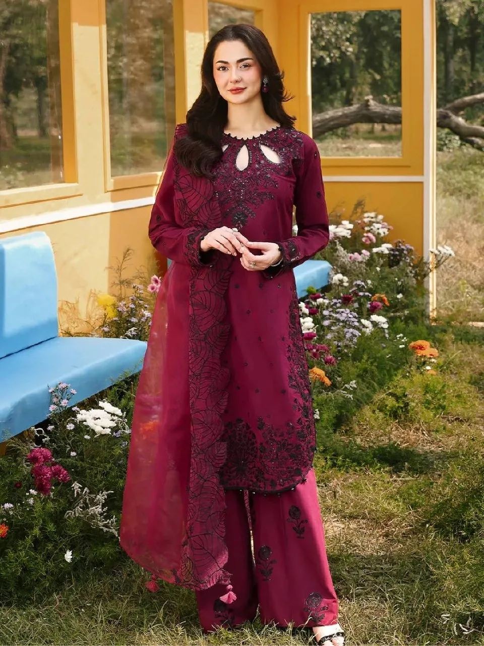 Hania Amir Inspired Marron Farsi Salwar Suit