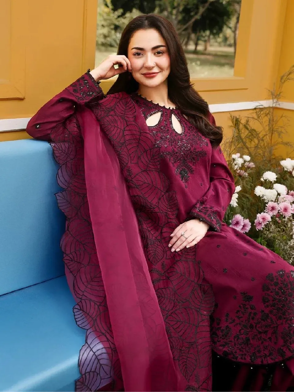 Hania Amir Inspired Marron Farsi Salwar Suit - Image 2