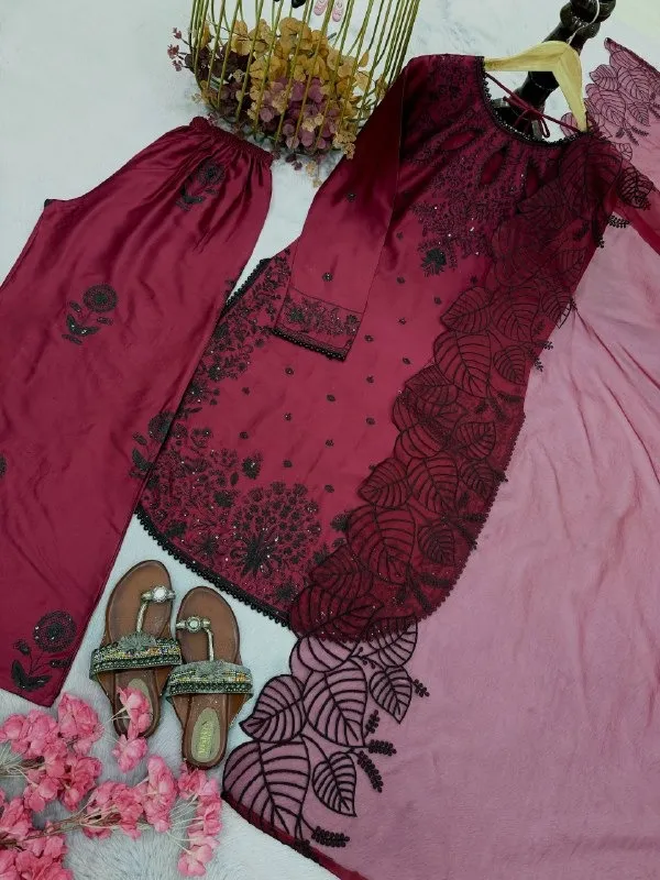 Hania Amir Inspired Marron Farsi Salwar Suit - Image 4