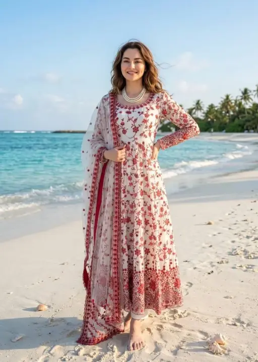 Hania Amir Inspired Red Anarkali Gown Dress