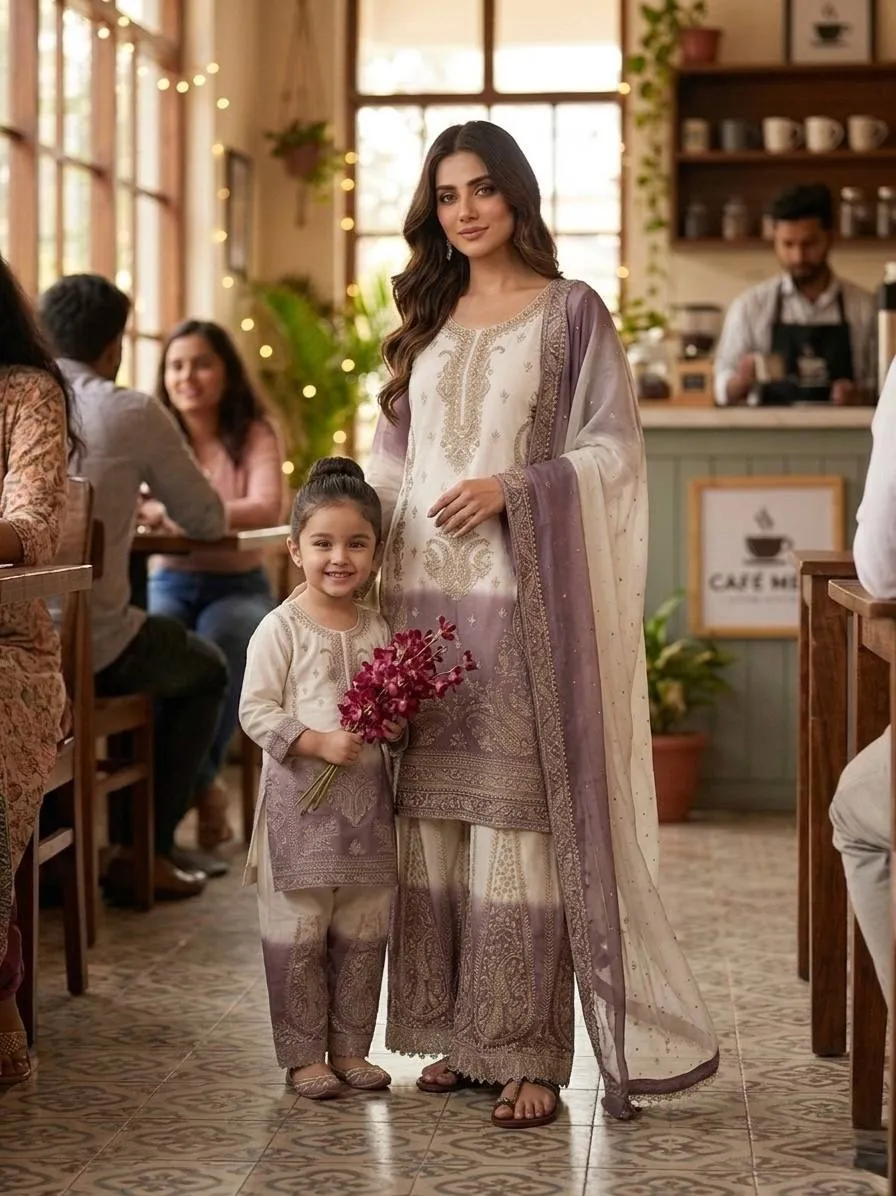 Mother Daughter Embroidery Salwar Suit matching combo dress georgette embroidery diamond work outfit for wedding and festive wear India