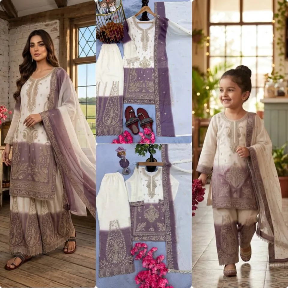 Mother Daughter Embroidery Salwar Suit matching combo dress georgette embroidery diamond work outfit for wedding and festive wear India