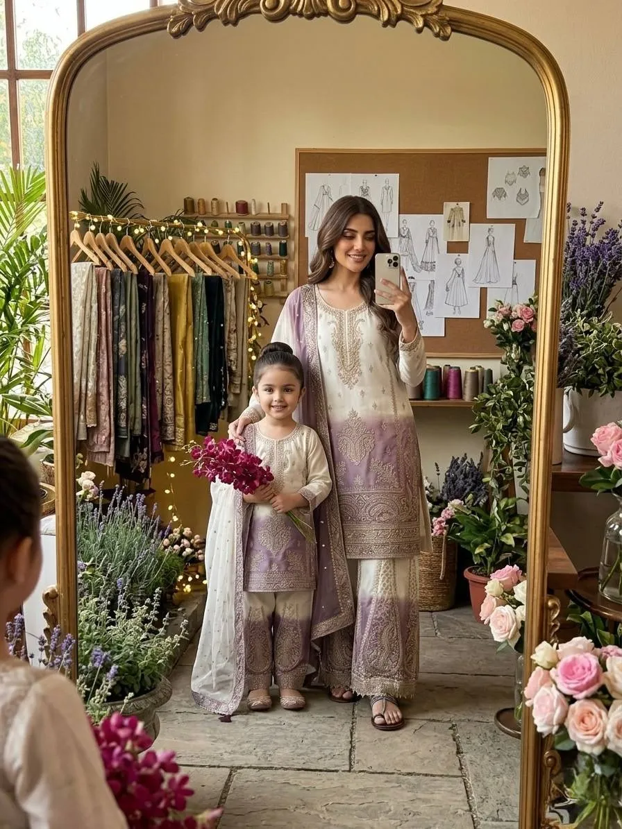 Mother Daughter Embroidery Salwar Suit matching combo dress georgette embroidery diamond work outfit for wedding and festive wear India