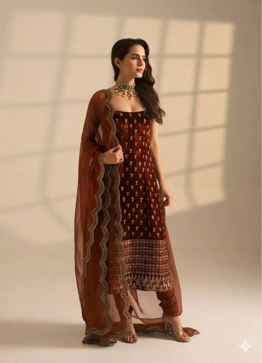 Orange 3 Piece Kurti Set for Pooja Function