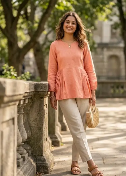 Peach Ladies Tunic Top with Pant