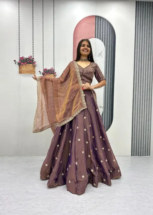 Purple Beats work Pooja Special Lehenga Choli