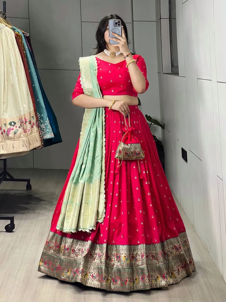 Red Paithani Silk Lehenga for Wedding