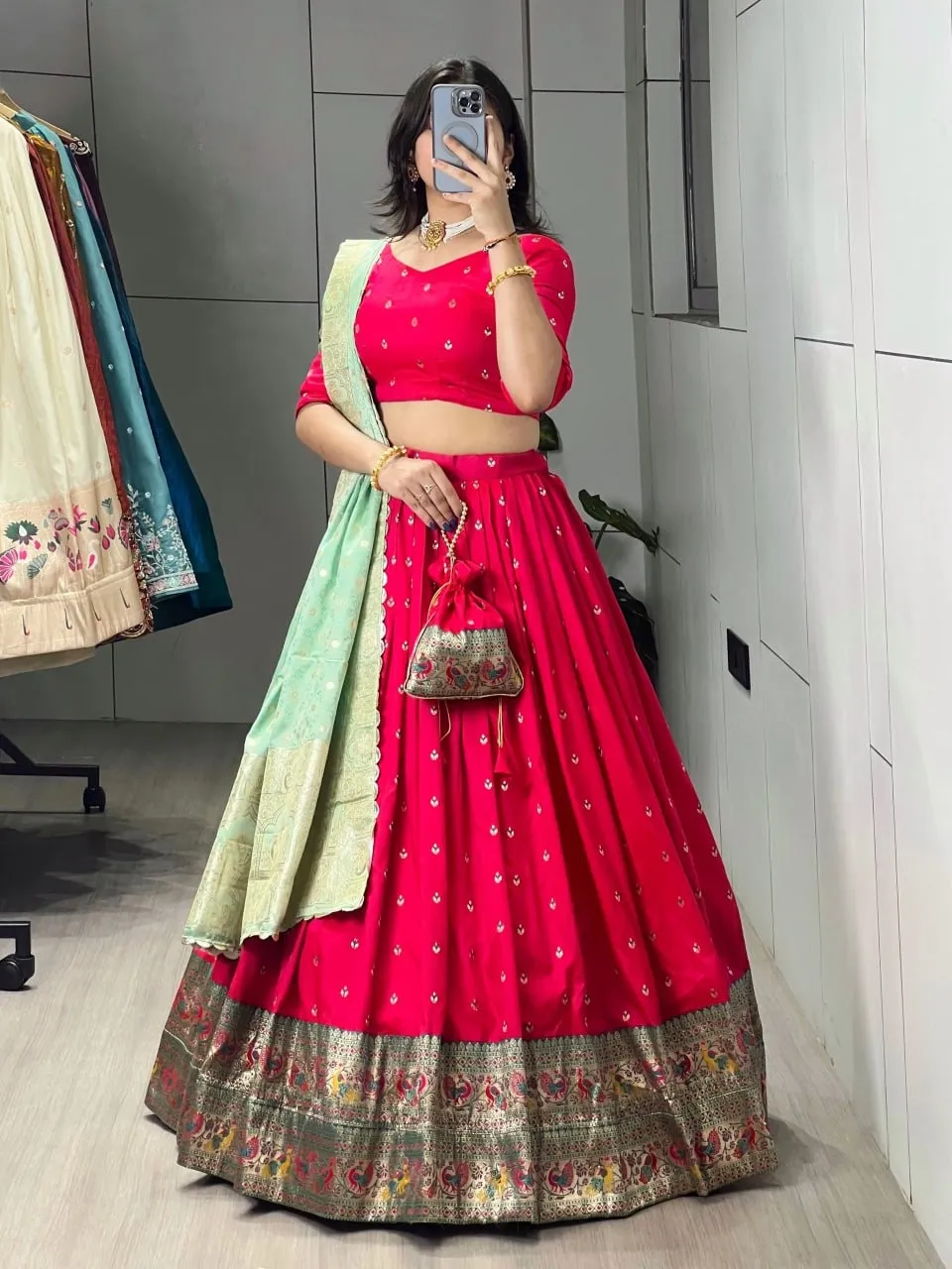 Red Paithani Silk Lehenga for Wedding - Image 2