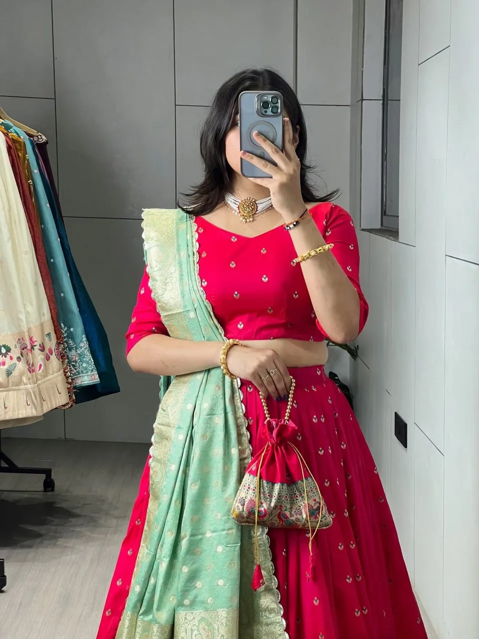 Red Paithani Silk Lehenga for Wedding - Image 3