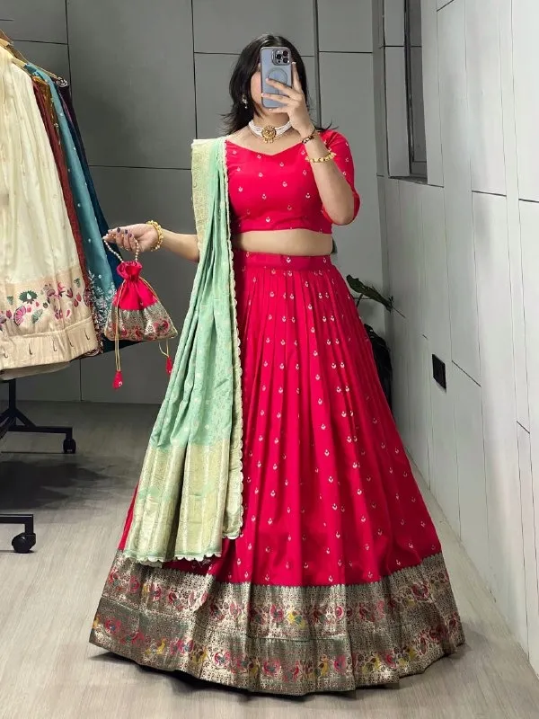 Red Paithani Silk Lehenga for Wedding - Image 4