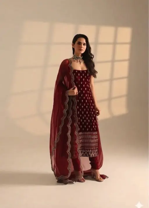 Red Sleeveless 3 Piece Kurti Set for Party