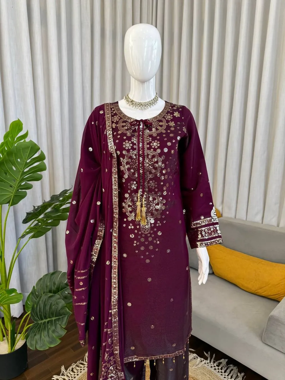 Wine Color Readymade Pant Suit - Image 2