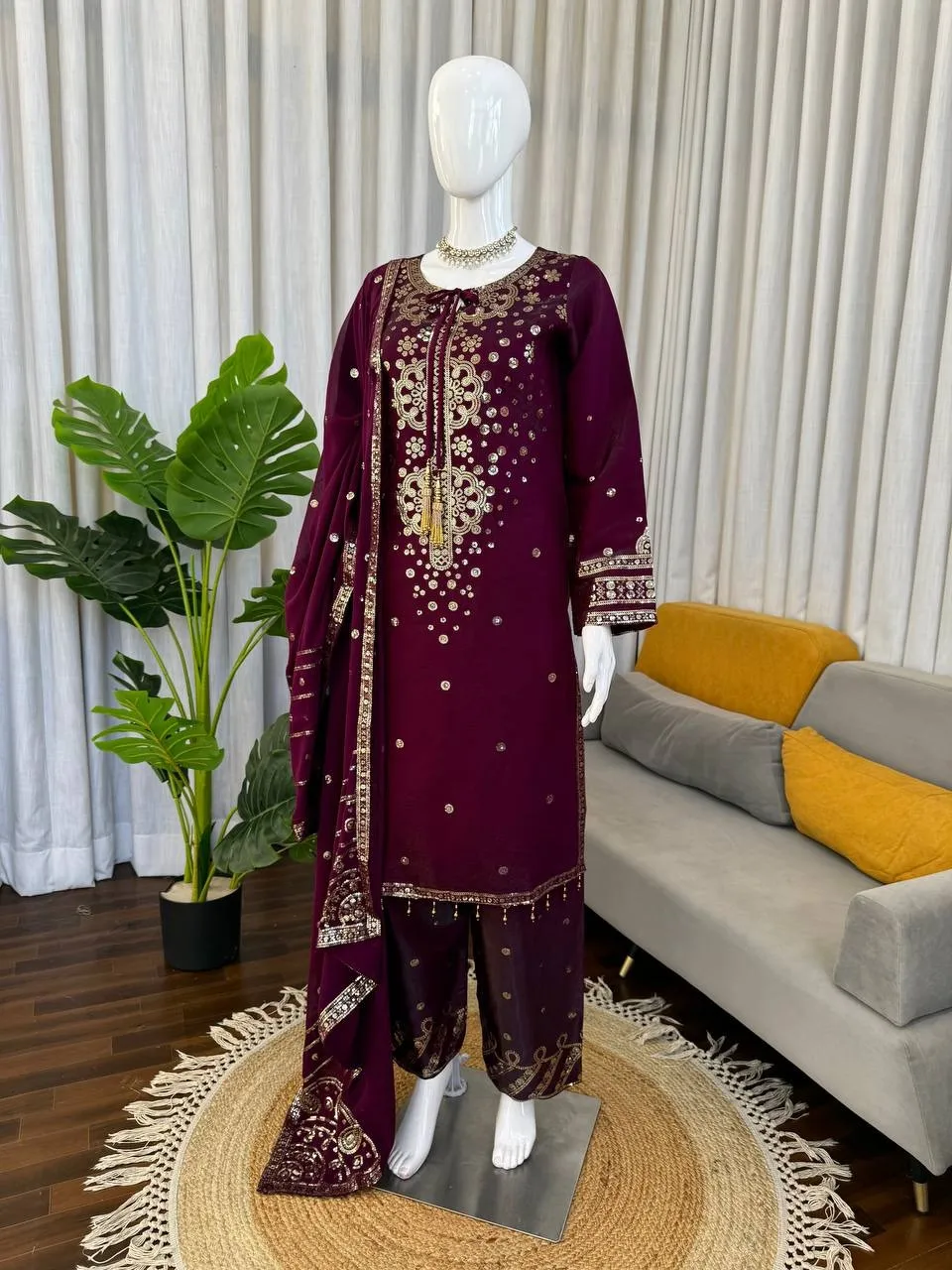 Wine Color Readymade Pant Suit