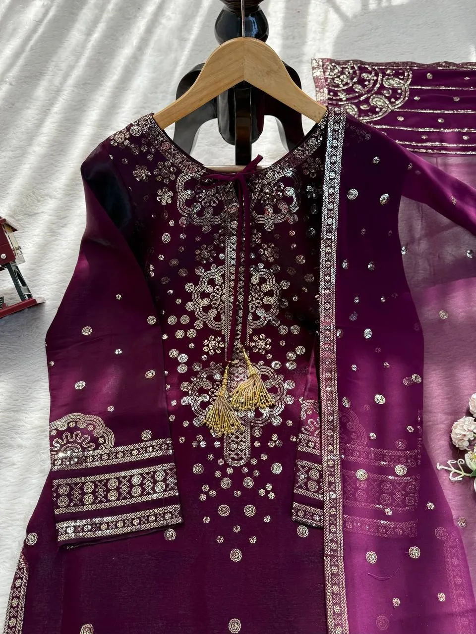 Wine Color Readymade Pant Suit - Image 4