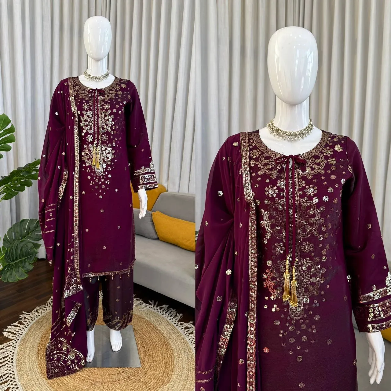 Wine Color Readymade Pant Suit - Image 3