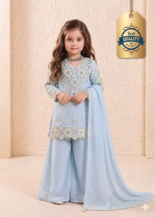 Small Girl Kids Blue Plazzo Salwar Suit