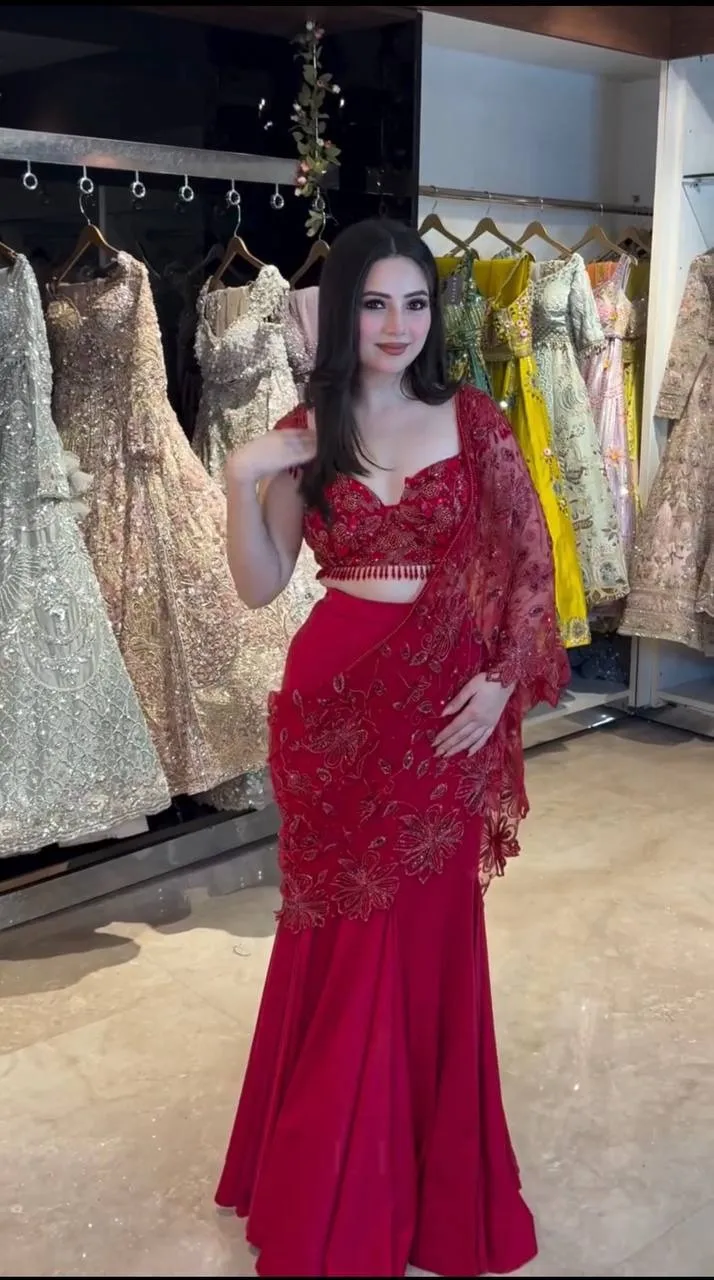 Wedding Special Red Lehenga Saree - Image 5