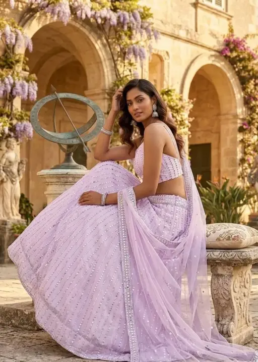 Baby Pink Georgette Wedding Lehenga