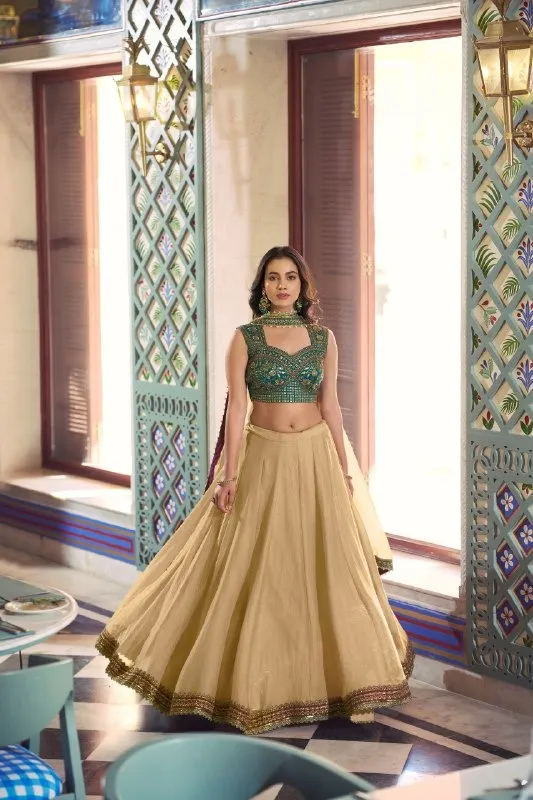 Chiku Color Bridesmaid Lehenga Choli with Embroidered Blouse
