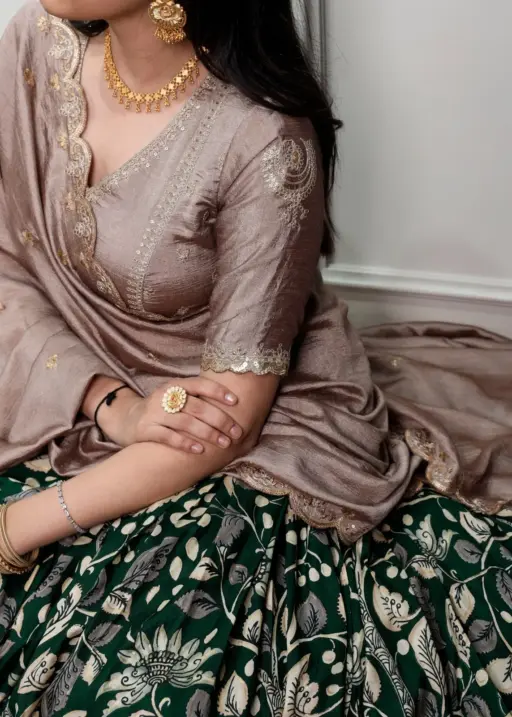 Beautiful Kalamkari Lehenga Blouse Contrast