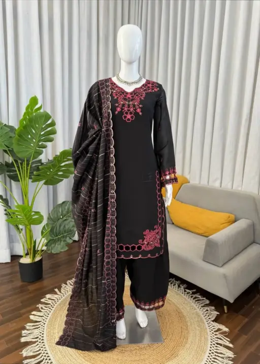 Black Designer Pakistani Cut Work Salwar Suit