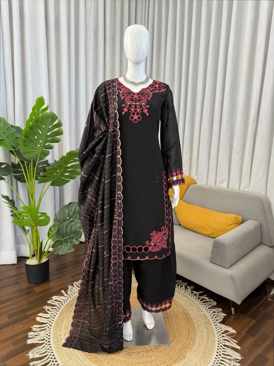 Black Designer Pakistani Cut Work Salwar Suit