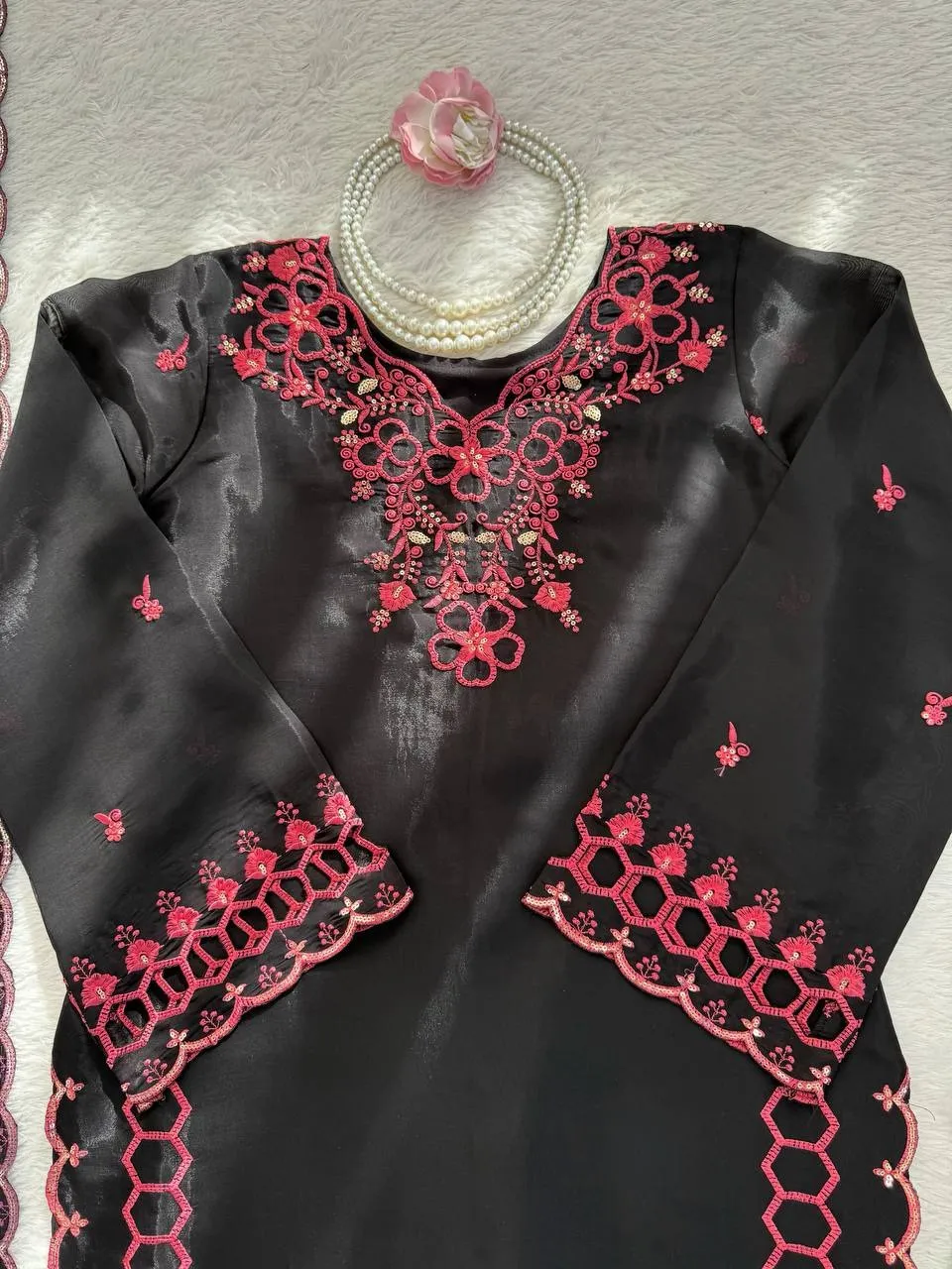 Black Designer Pakistani Cut Work Salwar Suit - Image 2