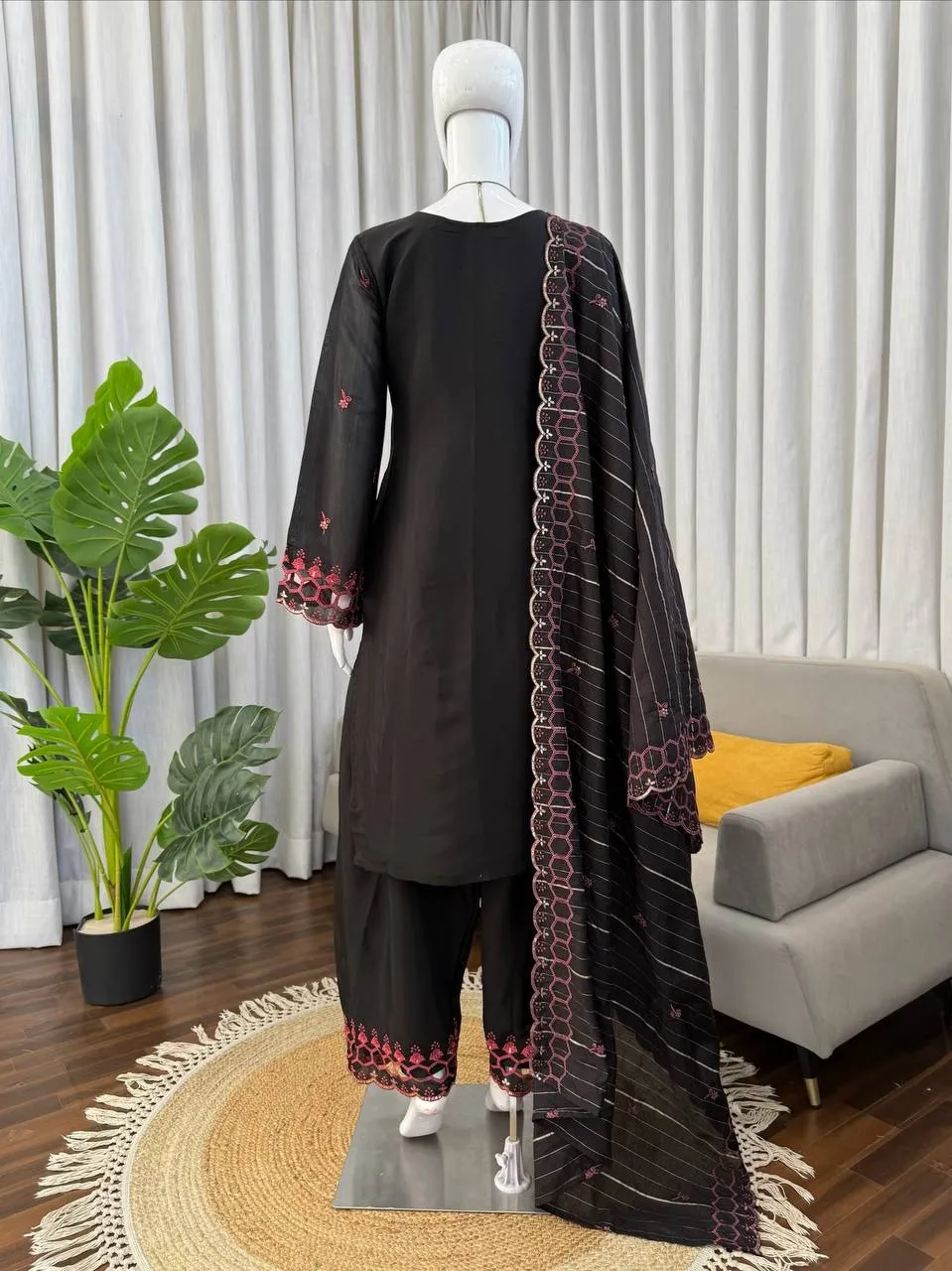 Black Designer Pakistani Cut Work Salwar Suit - Image 3