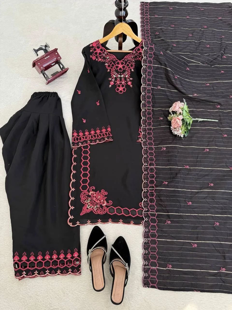 Black Designer Pakistani Cut Work Salwar Suit - Image 5