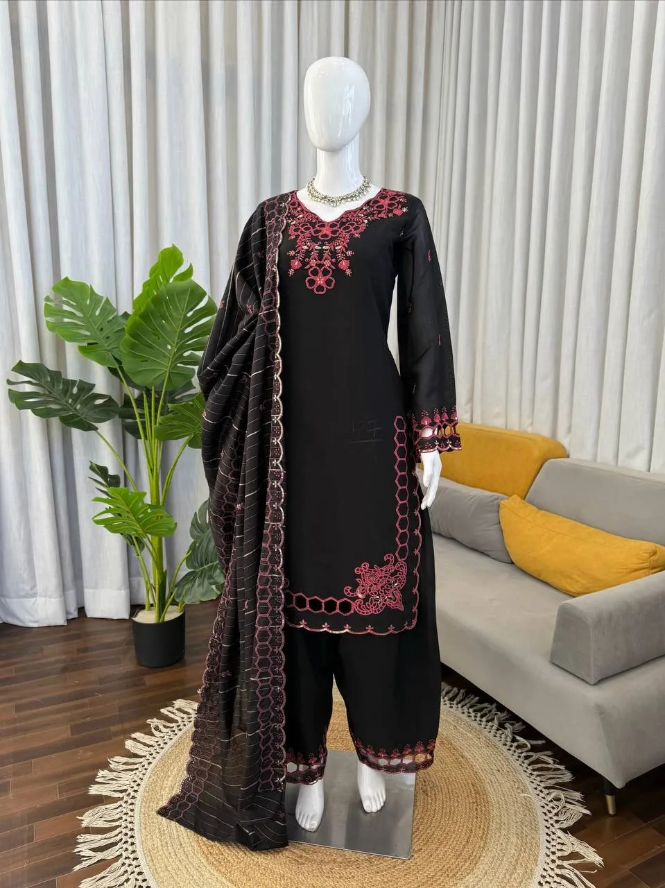 Black Designer Pakistani Cut Work Salwar Suit - Image 7