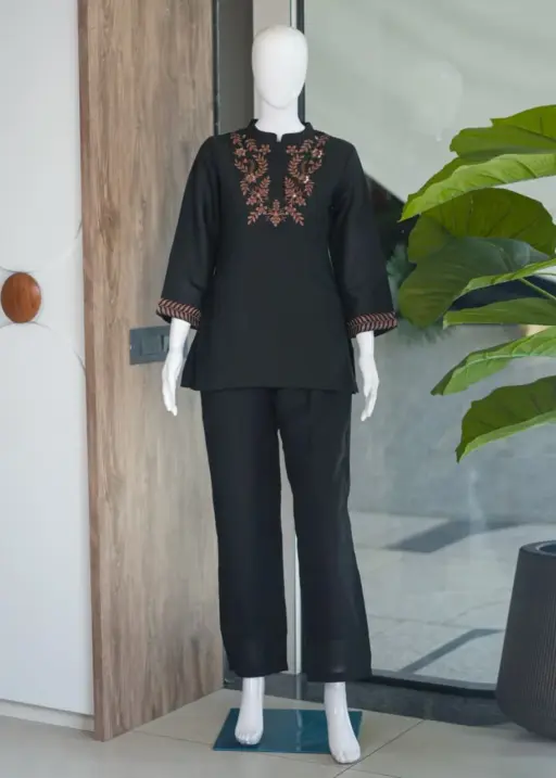 Black Premium Silk Embroidery Co ord Sets