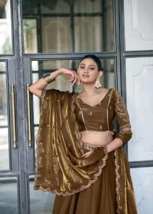 Brown Fendi Embroidered Lehenga Choli for Wedding Party Wear